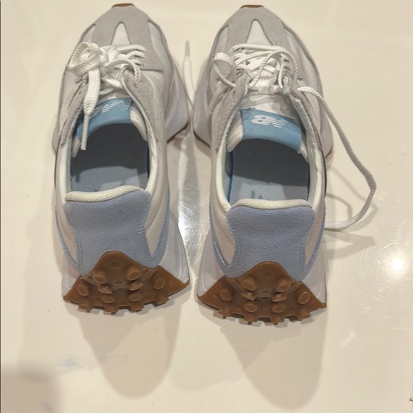 New Balance 327 White and Light Blue Sneakers - Picture 4 of 5